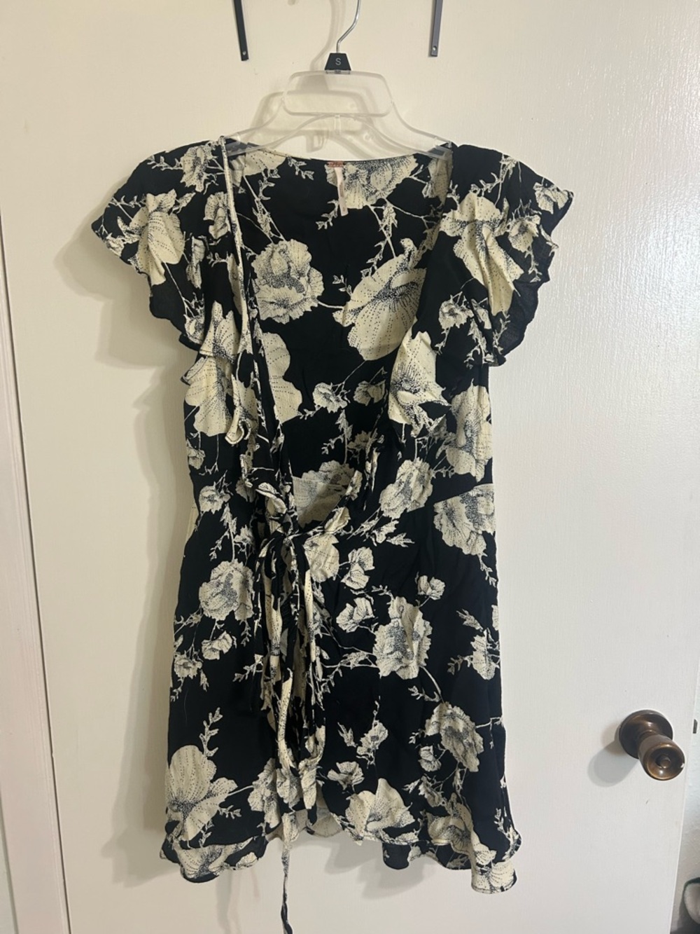 Free People Women's French Quarter Floral Mini Dress Size Small Black White